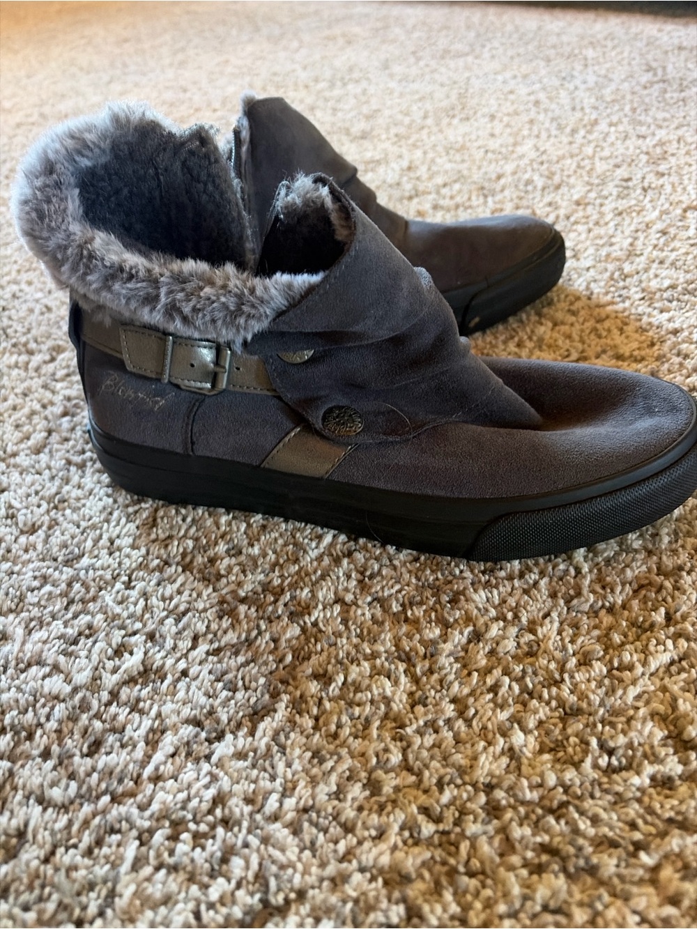 Blowfish Gray Faux-Fur Lined Ankle Boots